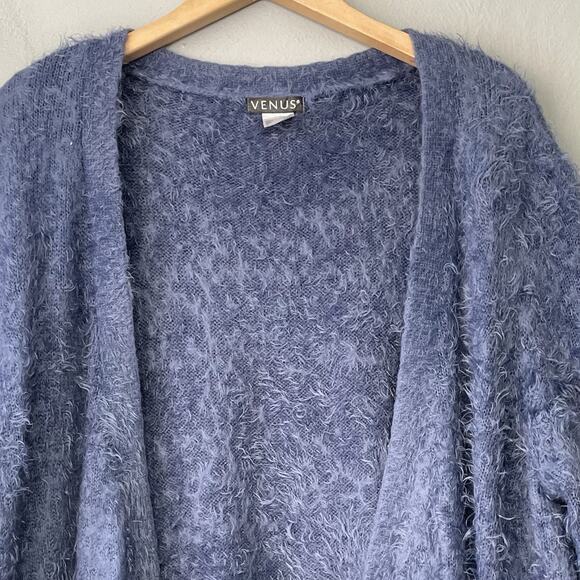 Venus Eyelash Cardigan Plus Size 1X Blue Open Front Soft Cozy Pocket Duster - Picture 3 of 9